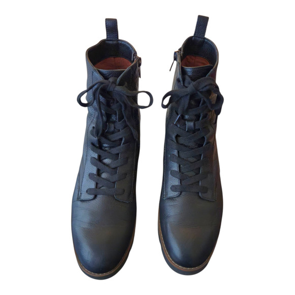 Vionic Lani Black Leather Lace Up Boots Size 9.5 Low Heel Comfort Edgy Grunge - Picture 4 of 10